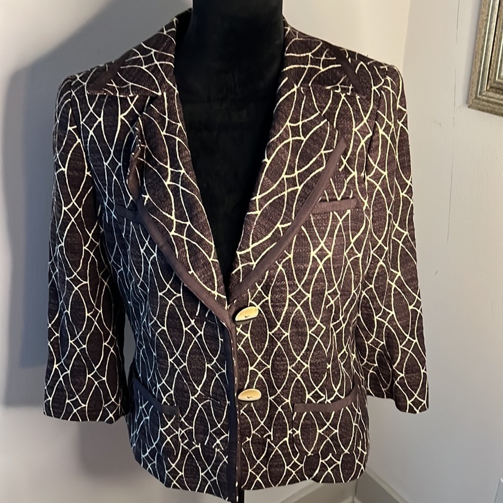 Sigrid Olsen cotton blend brown‎ tan blazer suit jacket Sz 6